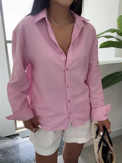 M-D Pembe Keten Gömlek