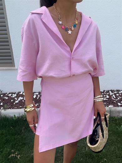 M-D Pembe Kısa Kollu Gömlek Şort Takım