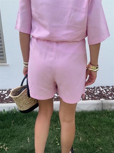 M-D Pembe Kısa Kollu Gömlek Şort Takım