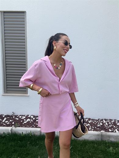 M-D Pembe Kısa Kollu Gömlek Şort Takım