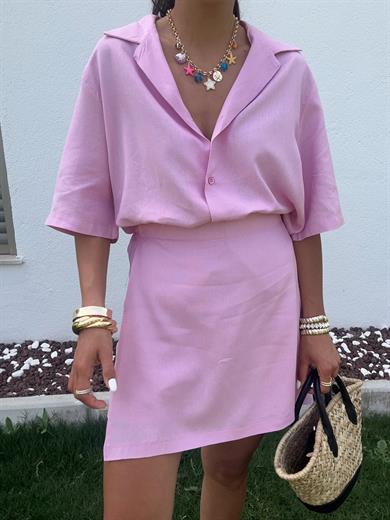 M-D Pembe Kısa Kollu Gömlek Şort Takım