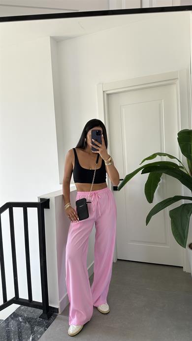 M-D Pembe Tensel İnce Kemerli Pantolon