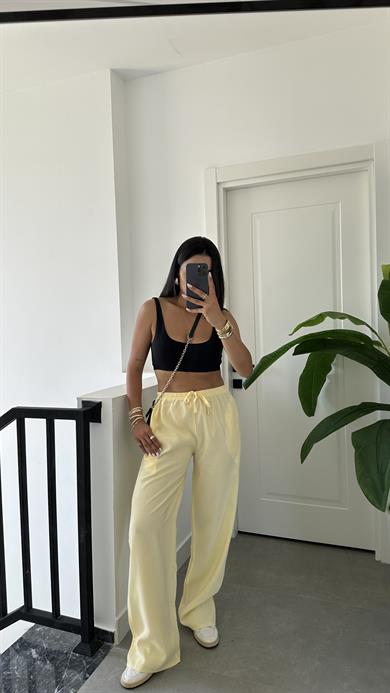 M-D Sarı Tensel İnce Kemerli Pantolon