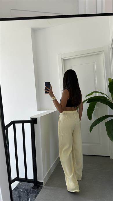 M-D Sarı Tensel İnce Kemerli Pantolon