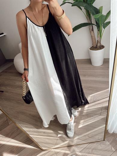 M-D Siyah-Beyaz Blok Desenli Elbise