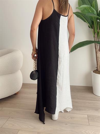 M-D Siyah-Beyaz Blok Desenli Elbise