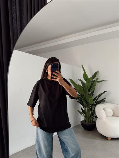 M-D Siyah Bisiklet Yaka Oversize Tshirt