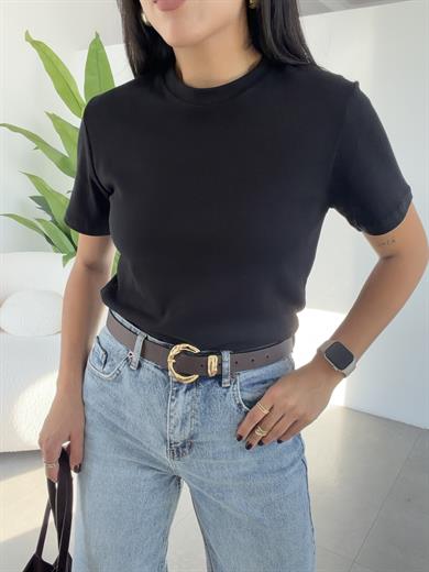 M-D Siyah Bisiklet Yaka Tshirt