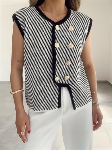 M-D Siyah Gold Düğme Yelek