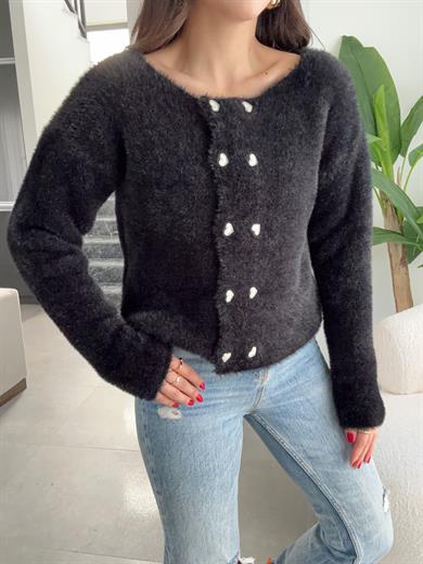 M-D Siyah Kalp Düğme Yumoş Hırka