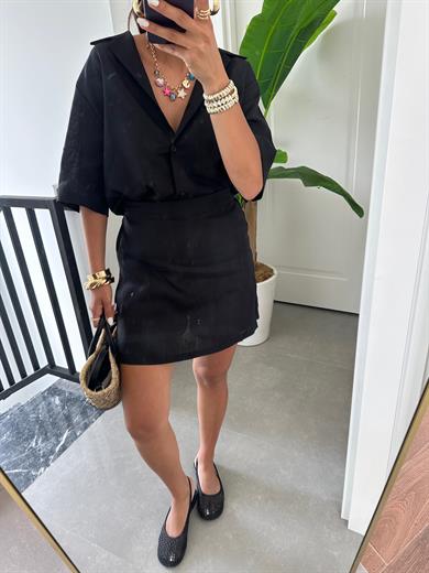 M-D Siyah Kısa Kollu Gömlek Şort Takım