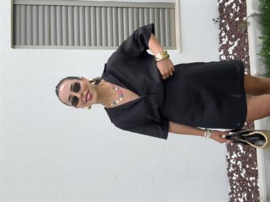 M-D Siyah Kısa Kollu Gömlek Şort Takım