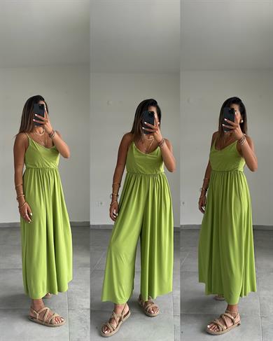 Maria Fıstık Yeşili Çapraz Askılı Tulum