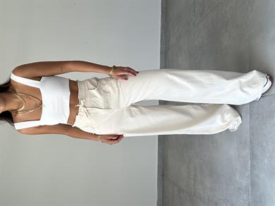 Marvin Bej Yıkamalı Gabardin Bol Paça Pantolon