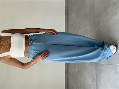 Marvin Mavi Yıkamalı Gabardin Bol Paça Pantolon