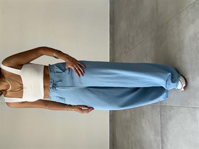 Marvin Mavi Yıkamalı Gabardin Bol Paça Pantolon