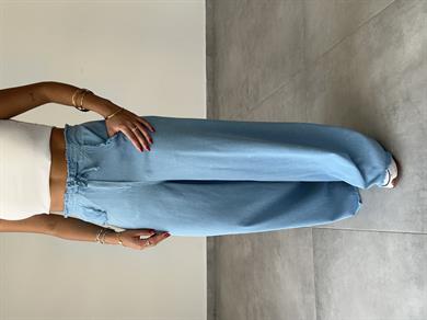 Marvin Mavi Yıkamalı Gabardin Bol Paça Pantolon