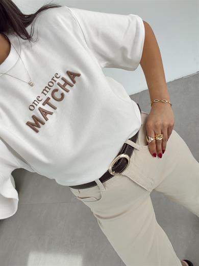 Matcha Beyaz Nakışlı Tshirt