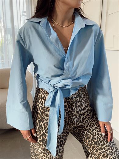 Mavi Bağlamalı Crop Gömlek