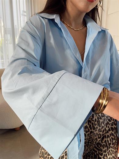 Mavi Bağlamalı Crop Gömlek