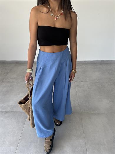 Mavi Beli Lastikli Pareo Pantolon