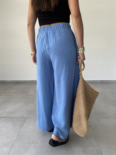 Mavi Beli Lastikli Pareo Pantolon