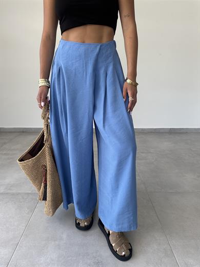 Mavi Beli Lastikli Pareo Pantolon