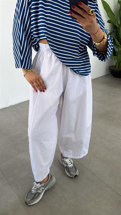 Mavi-Beyaz Çizgili Yarasa Kol Bluz