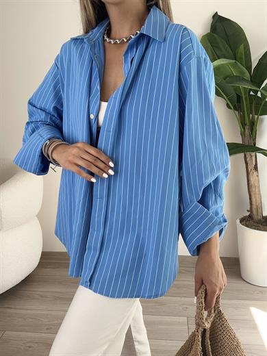 Mavi Çizgili Oversize Gömlek