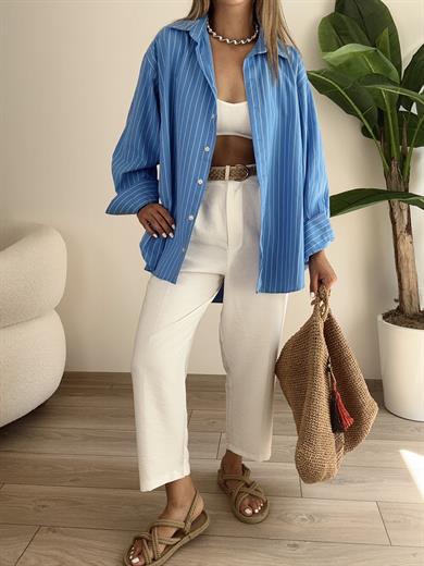 Mavi Çizgili Oversize Gömlek