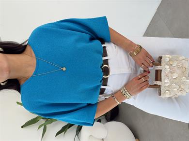 Mavi Dantel Detaylı Triko Bluz