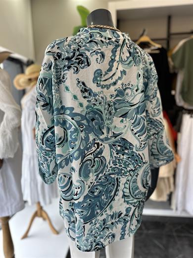 Mavi Desenli Hakim Yaka Pamuklu Vual Gömlek