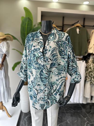 Mavi Desenli Hakim Yaka Pamuklu Vual Gömlek