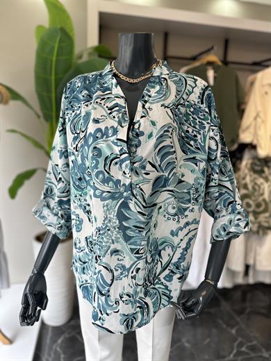 Mavi Desenli Hakim Yaka Pamuklu Vual Gömlek