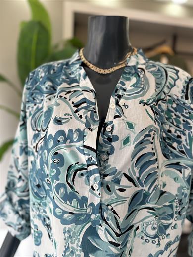 Mavi Desenli Hakim Yaka Pamuklu Vual Gömlek