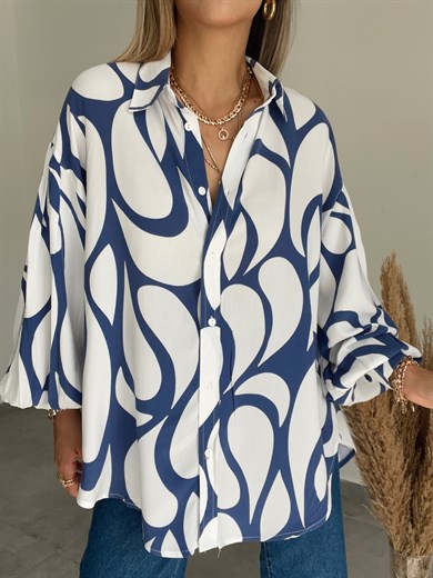 Mavi Desenli Salaş Gömlek