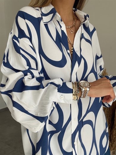 Mavi Desenli Salaş Gömlek