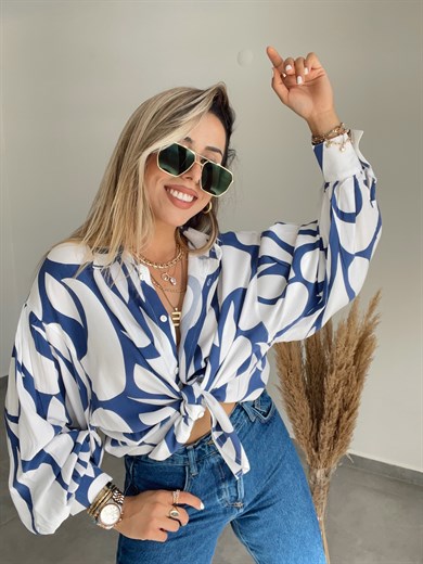 Mavi Desenli Salaş Gömlek