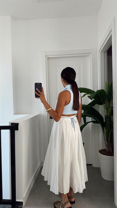 Mavi Düğmeli Dokuma Yelek