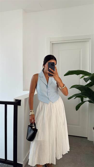 Mavi Düğmeli Dokuma Yelek