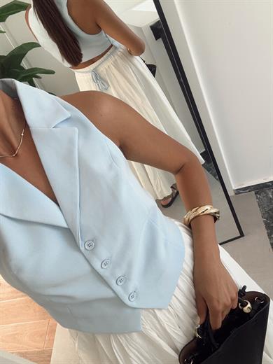 Mavi Düğmeli Dokuma Yelek