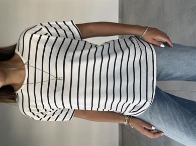 Mavi-Ekru Çizgili Tişört