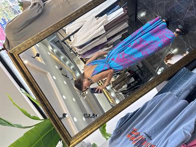 Mavi-Fuşya Viskon İspantol Elbise