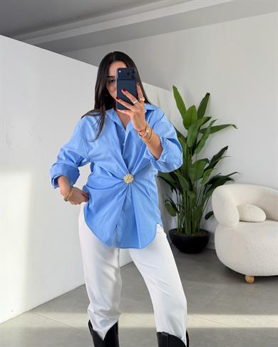 Mavi Gold Tokalı Poplin Gömlek