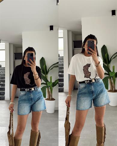 Mavi Kesik Paça Şort