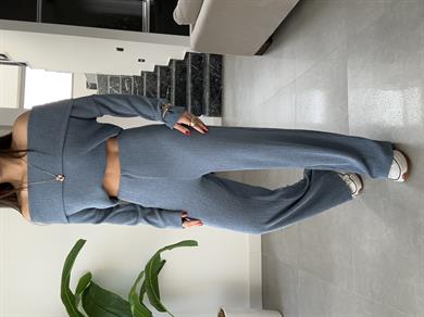 Mavi Kırinkıl Madonna Yaka Kemersiz Pantolon Takım