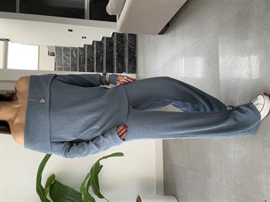 Mavi Kırinkıl Madonna Yaka Kemersiz Pantolon Takım