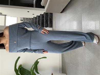 Mavi Kırinkıl Madonna Yaka Kemersiz Pantolon Takım