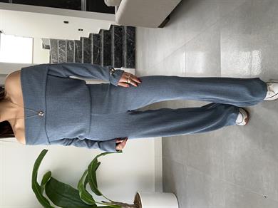 Mavi Kırinkıl Madonna Yaka Kemersiz Pantolon Takım