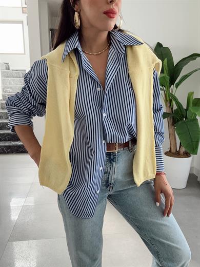 Mavi Lacivert Çizgili Gömlek